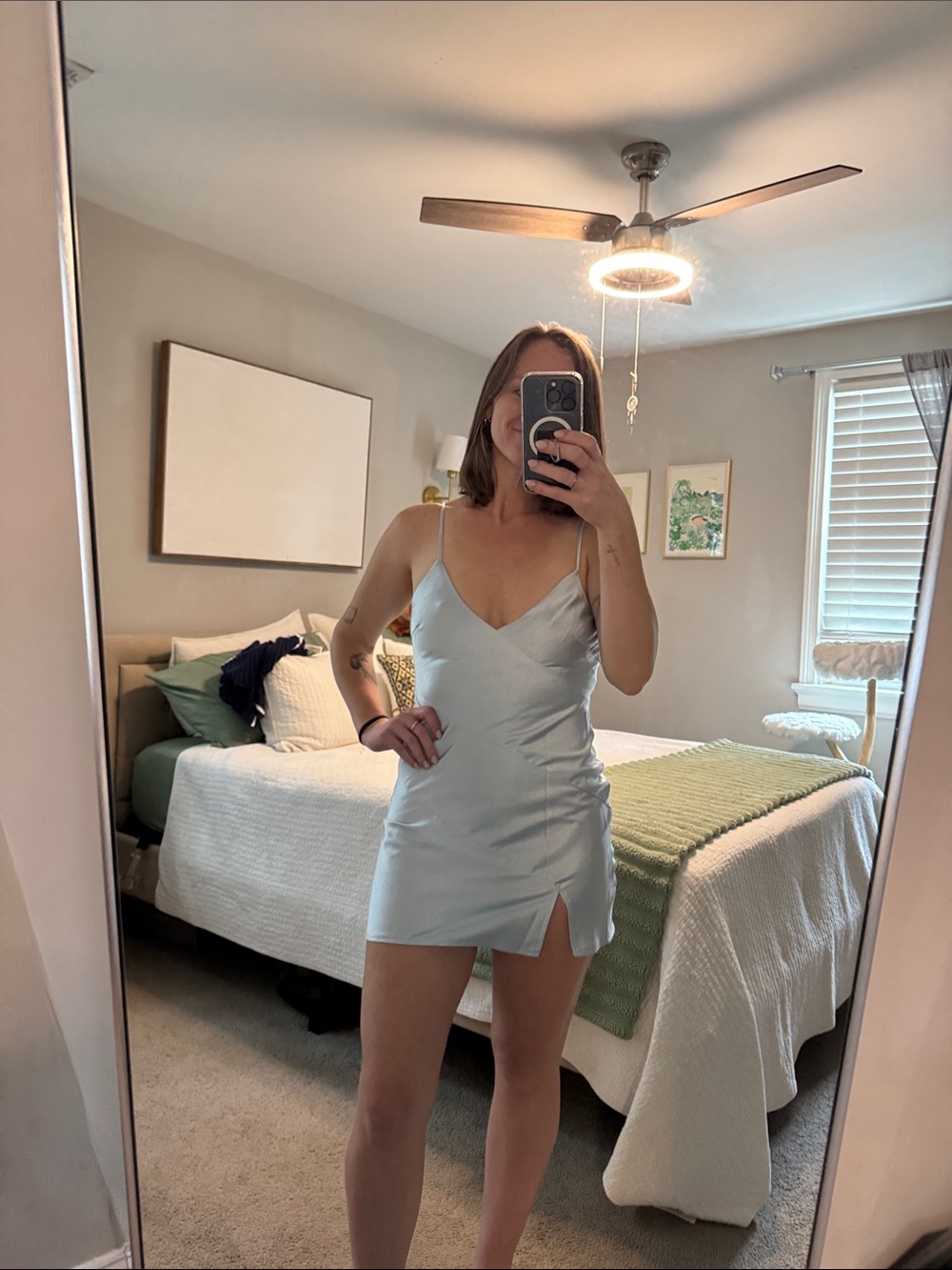 Princess Polly Light Blue Satin Mini Slip Dress with Side Notch